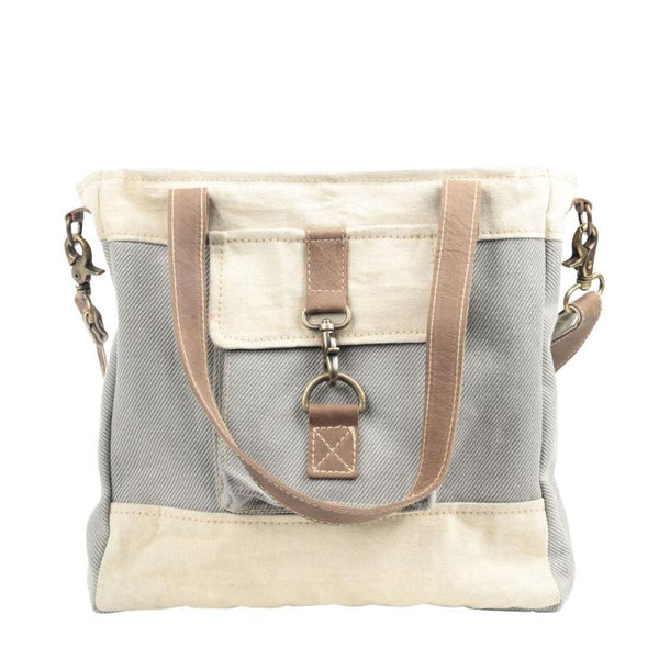 Bolso bandolera de tela mixta gris y crema