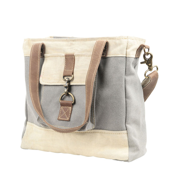 Bolso bandolera de tela mixta gris y crema