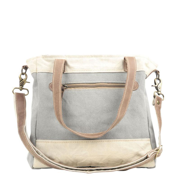 Bolso bandolera de tela mixta gris y crema