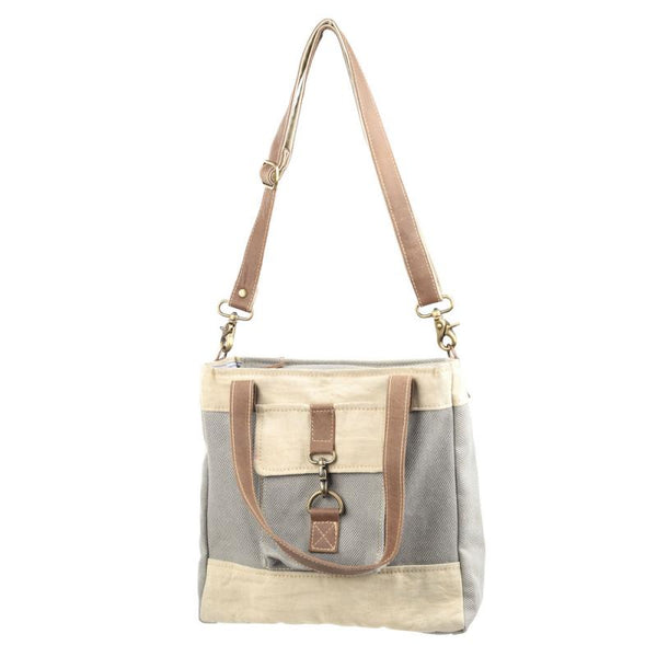 Bolso bandolera de tela mixta gris y crema