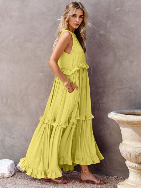 Tasha Ruffled Sleeveless Tiered Maxi Dress with Pockets - ONLINE EXCLUSIVE!