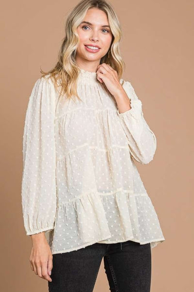 Karli Swiss Dot Smocked Mock Neck Blouse - ONLINE EXCLUSIVE!