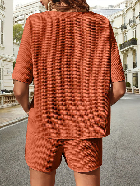 Kelsie Waffle-Knit Half Sleeve Top and Shorts Set - ONLINE EXCLUSIVE!