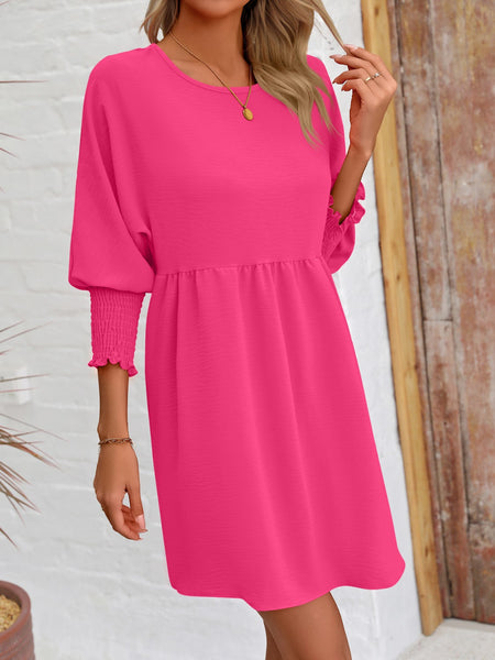 Torreta Round Neck Lantern Sleeve Mini Dress