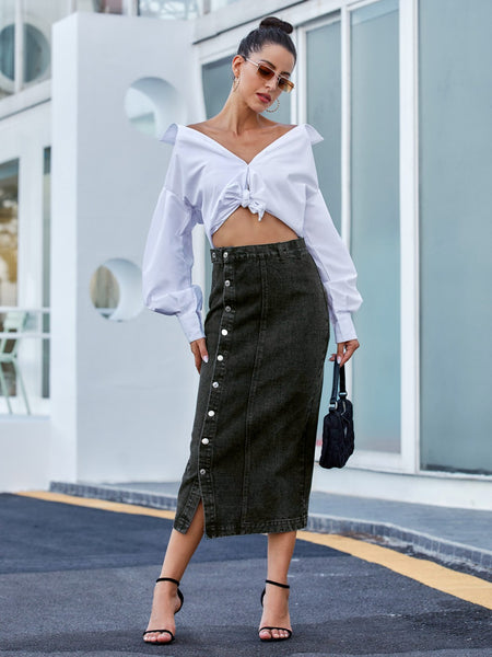Rachael Button Down Denim Skirt - ONLINE EXCLUSIVE!