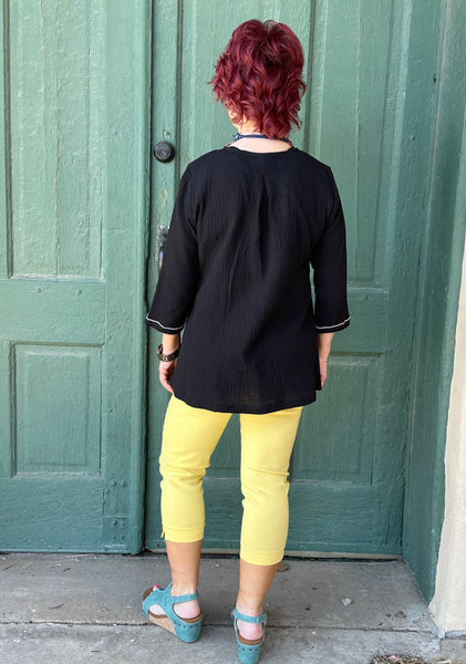 Tressin Cotton Gauze Pullover Top w/ Piping