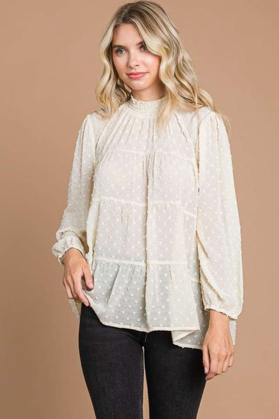 Karli Swiss Dot Smocked Mock Neck Blouse - ONLINE EXCLUSIVE!
