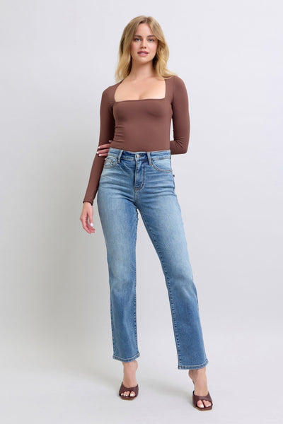 Ani Hi-Rise Vintage Wash Thermal Straight Judy Blue Jeans - ONLINE EXCLUSIVE!