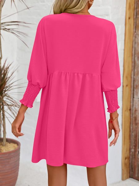 Torreta Round Neck Lantern Sleeve Mini Dress