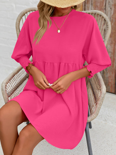Torreta Round Neck Lantern Sleeve Mini Dress