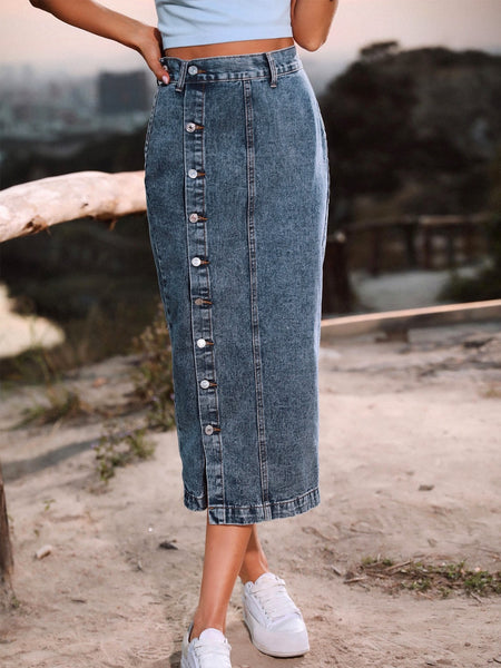 Rachael Button Down Denim Skirt - ONLINE EXCLUSIVE!