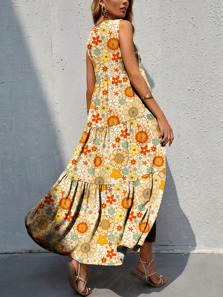 Ophelia Tiered Printed V-Neck Sleeveless Dress - ONLINE EXCLUSIVE!
