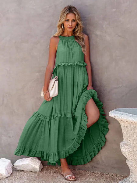 Tasha Ruffled Sleeveless Tiered Maxi Dress with Pockets - ONLINE EXCLUSIVE!