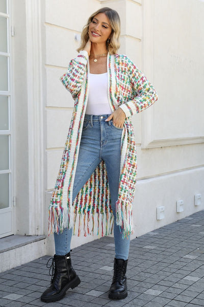 Multicolored Open Front Fringe Hem Cardigan - ONLINE EXCLUSIVE!