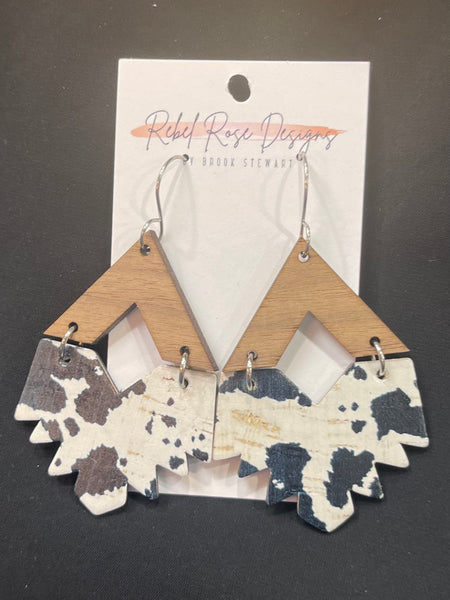 Wooden Cow Print Earrings