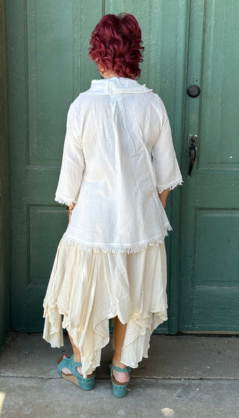 Top Ryse de algodón con flecos y cuello desbocado