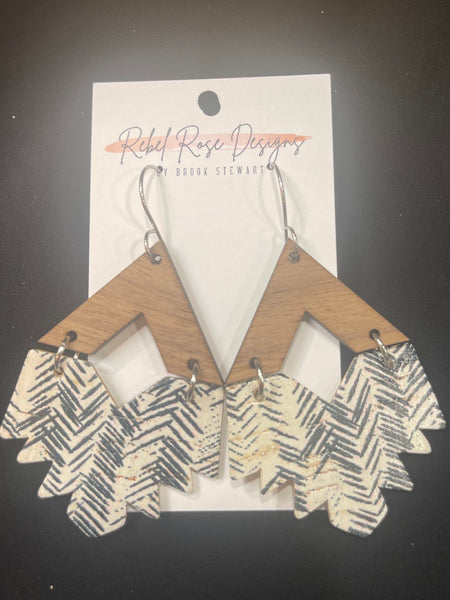 Wooden Chevron Print Earrings