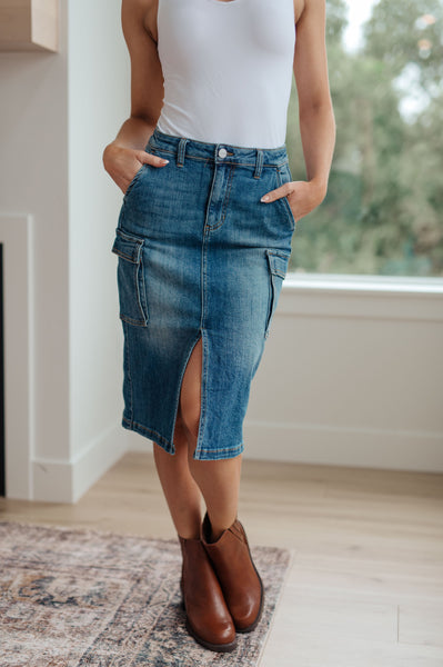Always Be There Cargo Denim RISEN Skirt - ONLINE EXCLUSIVE!