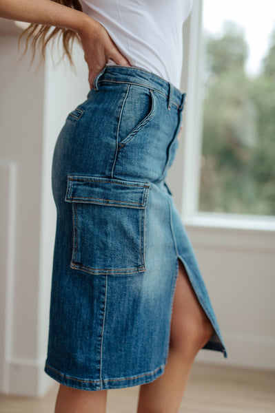 Always Be There Cargo Denim RISEN Skirt - ONLINE EXCLUSIVE!