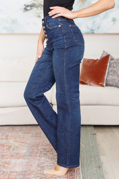 Jeans rectos de tiro alto con botones y bragueta Arlo Judy Blue: ¡EXCLUSIVO ONLINE!