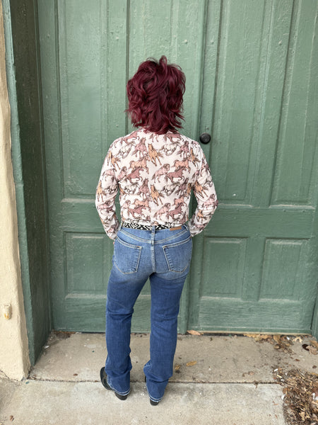 Montana Natural Horse Print Mesh Top