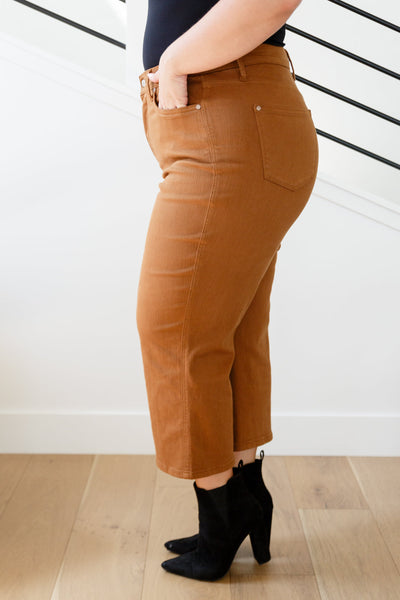 Briar High Rise Control Top Wide Leg Crop Judy Blue Jeans in Camel - ONLINE EXCLUSIVE!