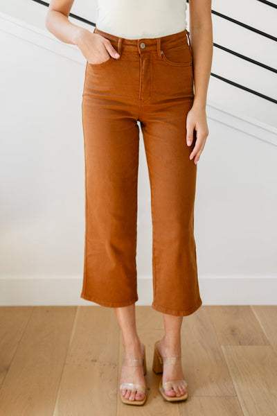 Briar High Rise Control Top Wide Leg Crop Judy Blue Jeans in Camel - ONLINE EXCLUSIVE!