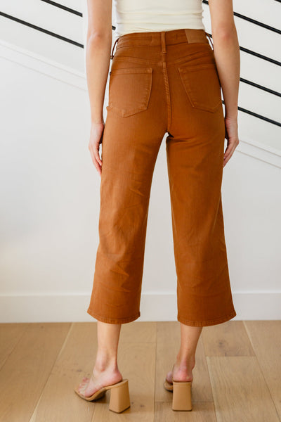 Briar High Rise Control Top Wide Leg Crop Judy Blue Jeans in Camel - ONLINE EXCLUSIVE!