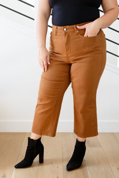 Briar High Rise Control Top Wide Leg Crop Judy Blue Jeans in Camel - ONLINE EXCLUSIVE!