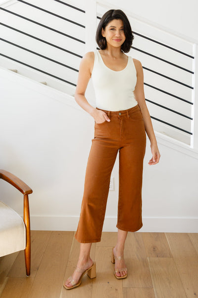 Briar High Rise Control Top Wide Leg Crop Judy Blue Jeans in Camel - ONLINE EXCLUSIVE!