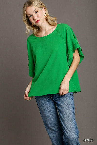Hollis Layered Ruffle Sleeve Round Neck Top by Umgee