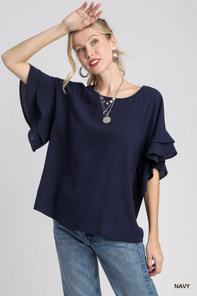 Hollis Layered Ruffle Sleeve Round Neck Top by Umgee
