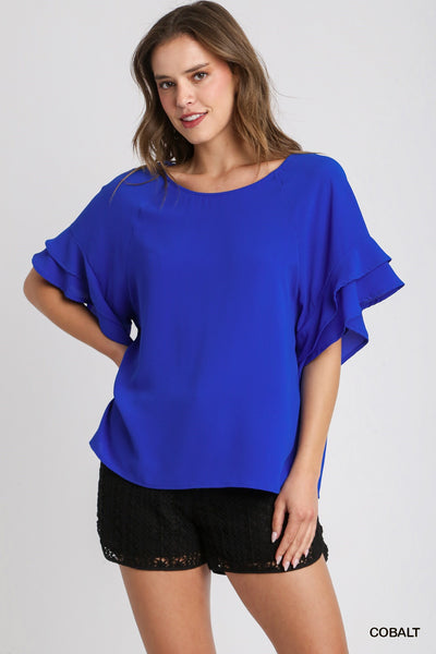Hollis Layered Ruffle Sleeve Round Neck Top by Umgee