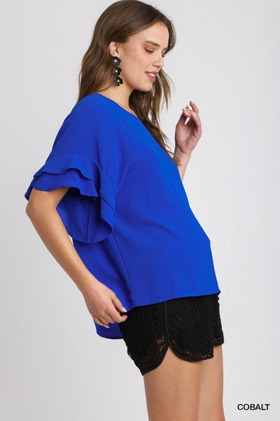 Hollis Layered Ruffle Sleeve Round Neck Top by Umgee