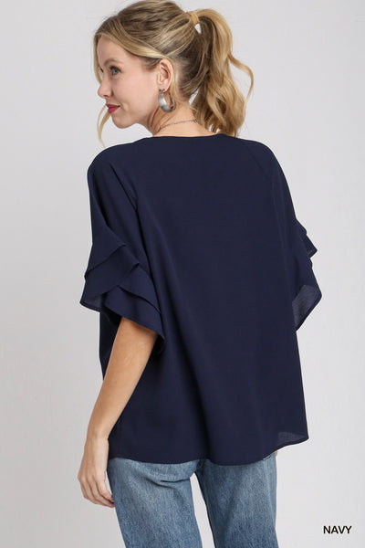 Hollis Layered Ruffle Sleeve Round Neck Top by Umgee