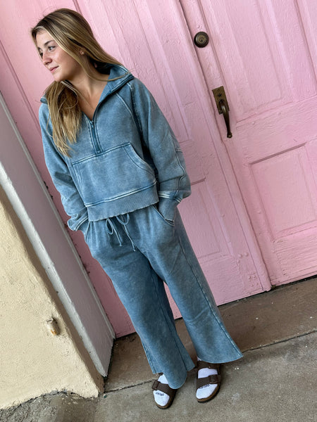 Susan Acid Wash Fleece Wide Leg Crop Sweatpants