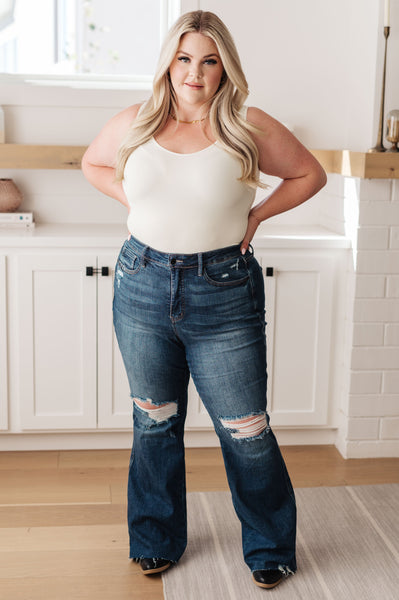 Cassandra Hi-Rise Tummy Control Distressed Flare Judy Blue Jeans - ONLINE EXCLUSIVE!