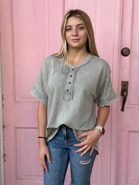 Jeni Acid Washed Scoop Neck Top