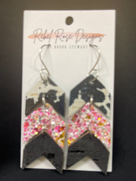 Cow/Sparkle Pink Chevron Earrings