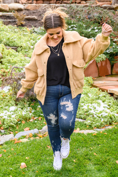 Don't Stress Oversized Collar Sherpa Jacket In Taupe - ONLINE EXCLUSIVE!