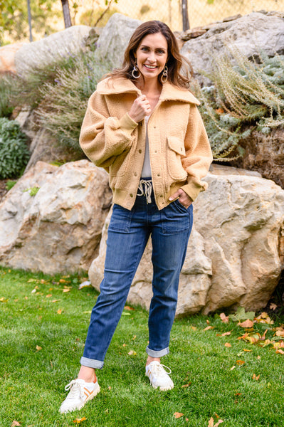 Don't Stress Oversized Collar Sherpa Jacket In Taupe - ONLINE EXCLUSIVE!