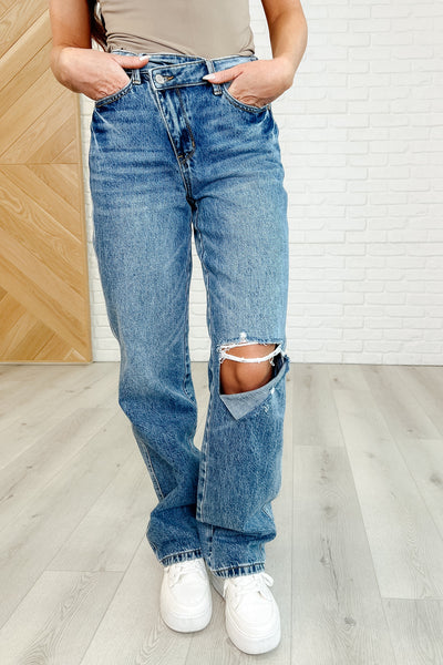 Vaqueros rectos de tiro alto con cintura cruzada y cintura rígida Dylan