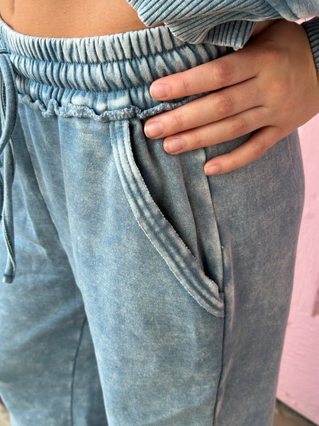 Susan Acid Wash Fleece Wide Leg Crop Sweatpants