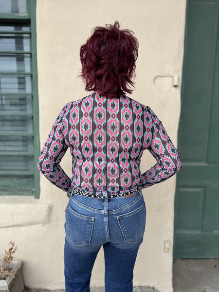 Top de malla con estampado azteca rosa Tess