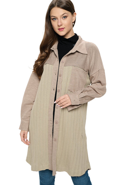 Keira Long Ribbed Button Up Shacket