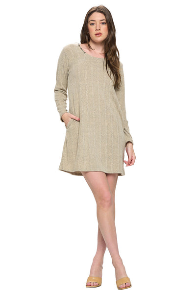 Lana Casual Soft Ribbed Handstitched Dress w/ Pockets