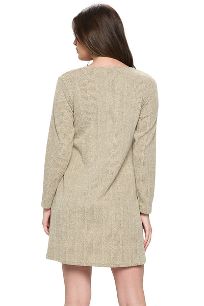 Lana Casual Soft Ribbed Handstitched Dress w/ Pockets