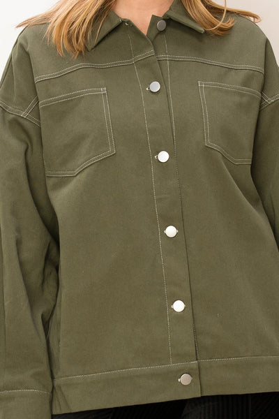 Margo Contrast Stitch Twill Shacket