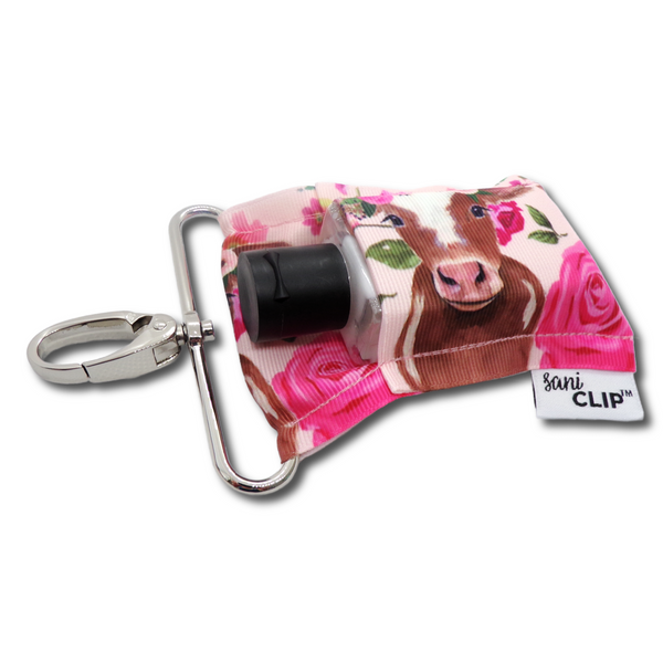 Floral Cow SaniClip Hand Sanitizer Holder - made to order