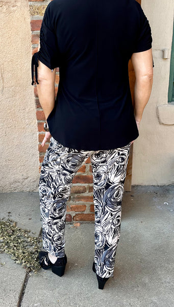 Krazy Larry Black Roses Ankle Pants